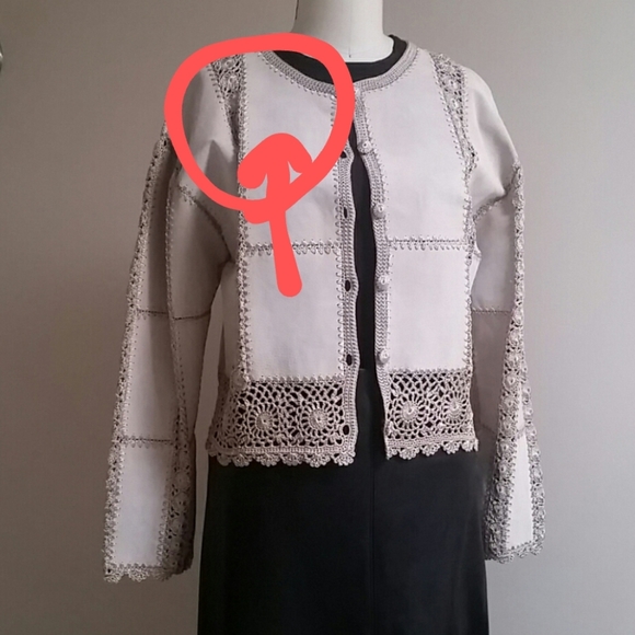 Vintage Patchwork Leather & Crochet Jacket Oatmeal Color M/L - Picture 9 of 9